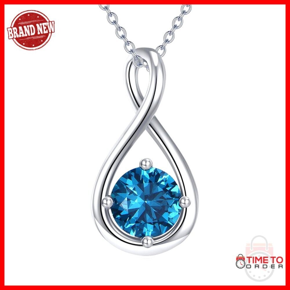 Sterling Silver Infinity Pendant Necklace with Blue Topaz Birthstone Adjustable